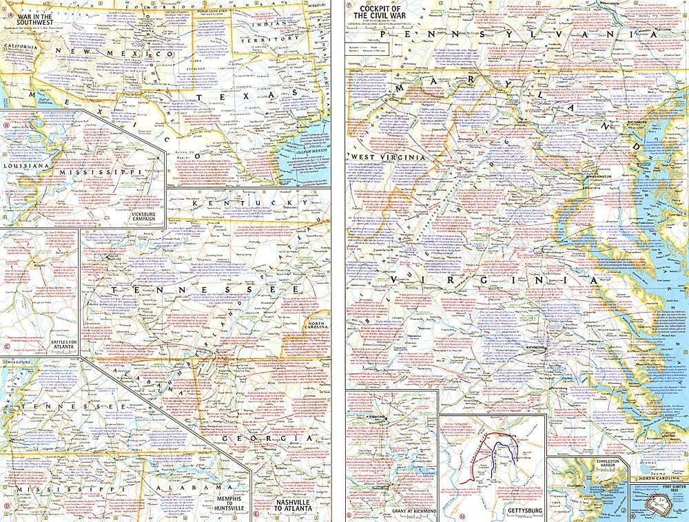 1961 Battlefields of the Civil War Theme Wall Map