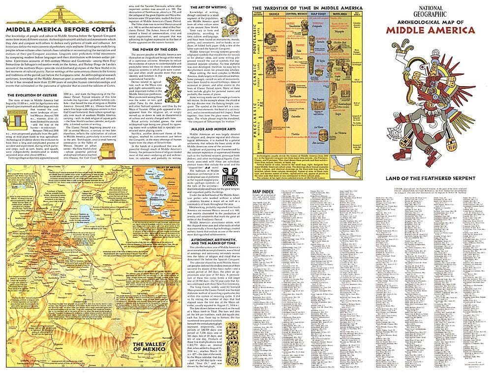 1968 Archeological Map of Middle America Theme Wall Map