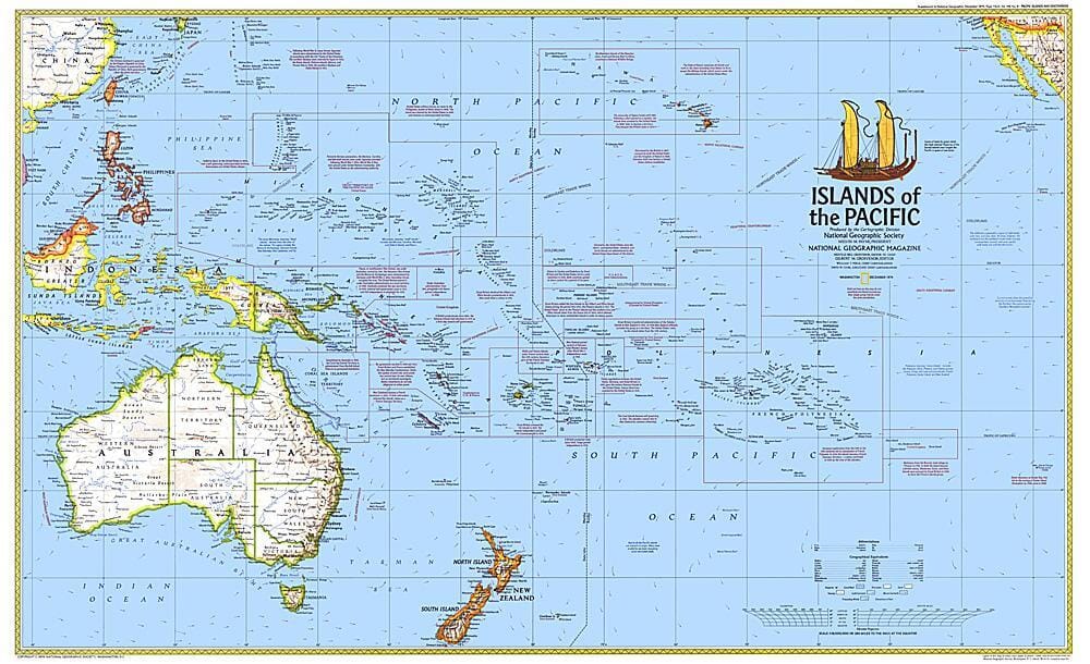 1974 Islands of the Pacific Map Wall Map