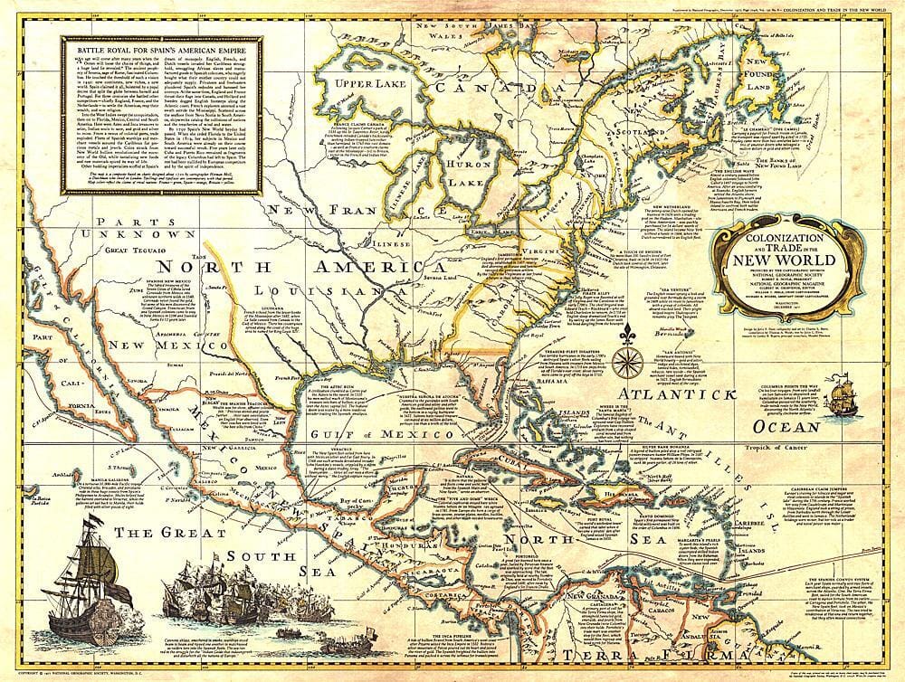 1977 Colonization and Trade in New World Wall Map