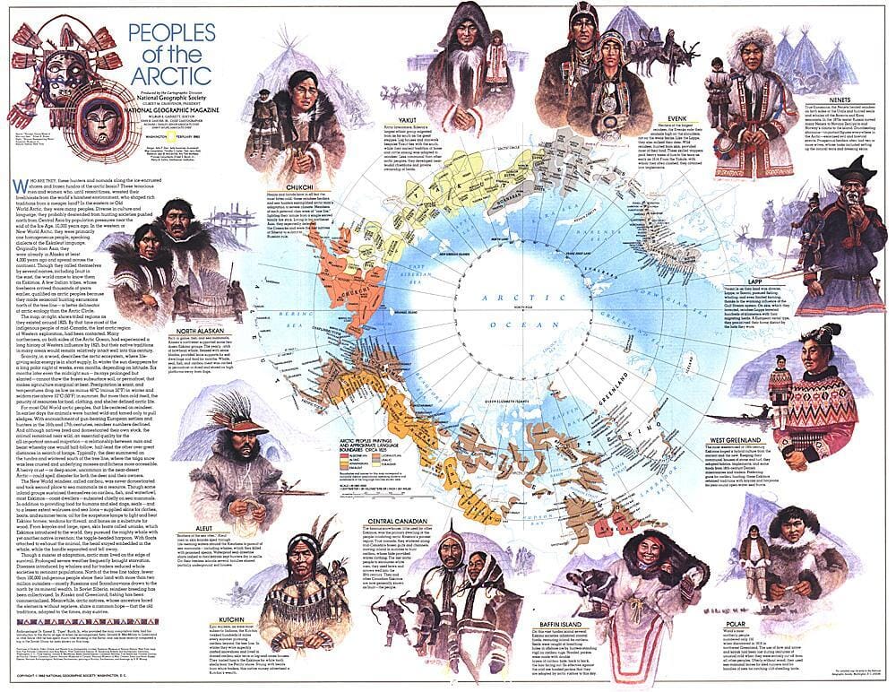 1983 Peoples of the Arctic Map Wall Map