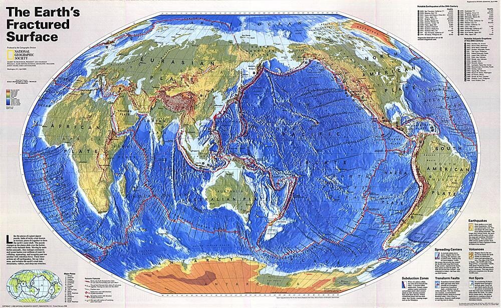 1995 The Earths Fractured Surface Map Wall Map
