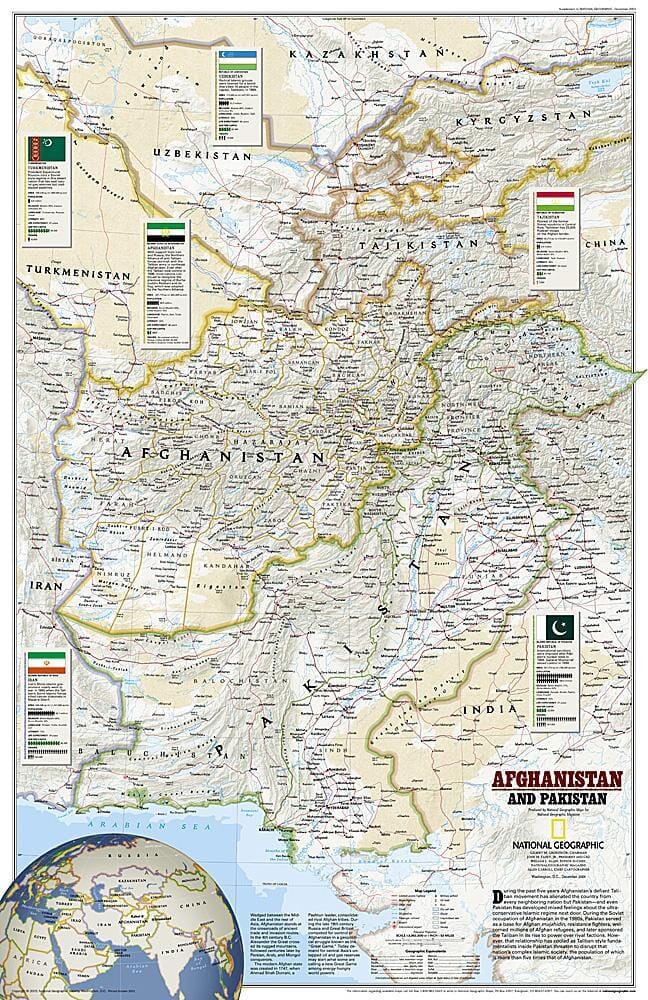 2001 Afghanistan et Pakistan carte murale roulée (en tube) National Geographic Historic POD Default Title
