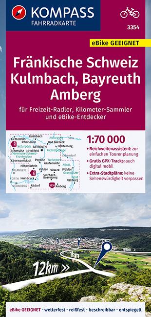 Carte cycliste n° F3354 - Fränkische Schweiz, Kulmbach, Bayreuth, Amberg (Allemagne) | Kompass carte pliée Kompass