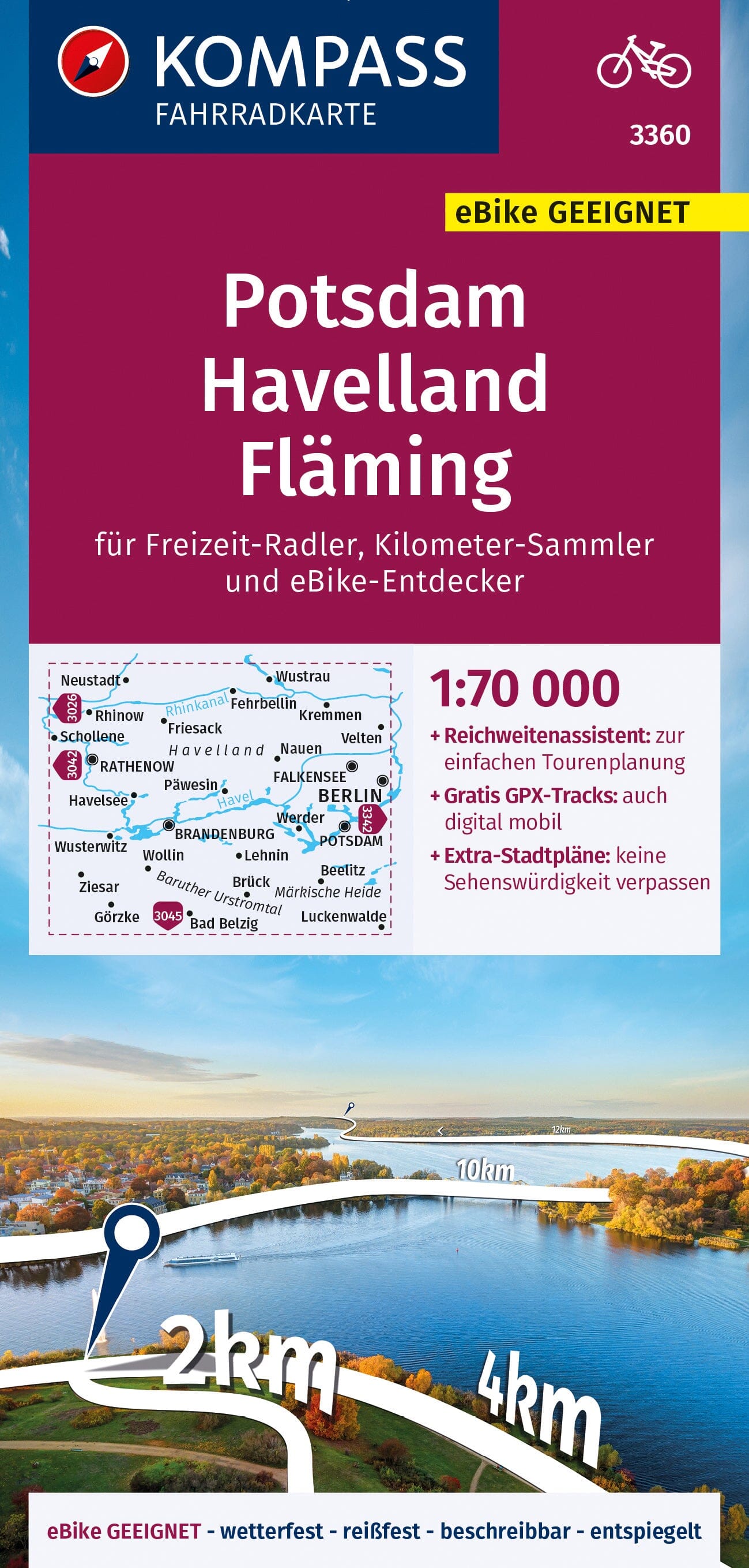 Carte cycliste n° F3360 - Potsdam, Havelland, Fläming (Allemagne) | Kompass carte cycliste Kompass