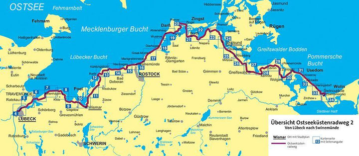 Carte cycliste n° F7031 - Piste cyclable de la Mer Baltique 2, de Lübeck à Usedom (Allemagne) | Kompass carte cycliste Kompass