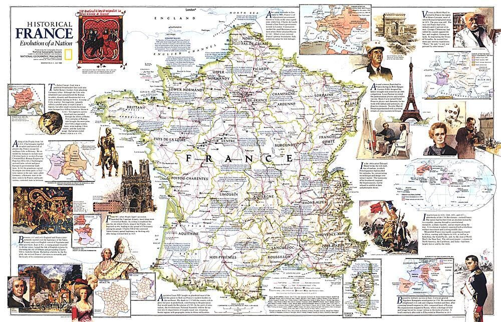1989 Historical France Map Wall Map