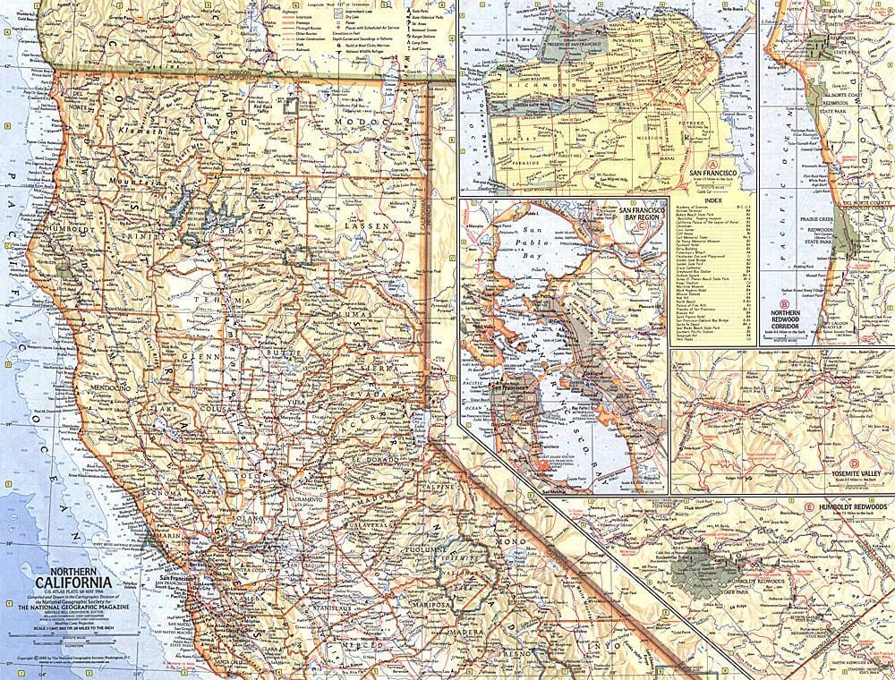 1966 Northern California Map Wall Map