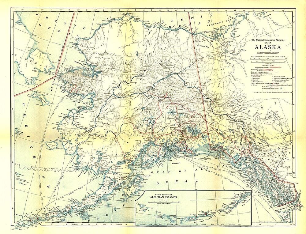 1914 Alaska Map Wall Map