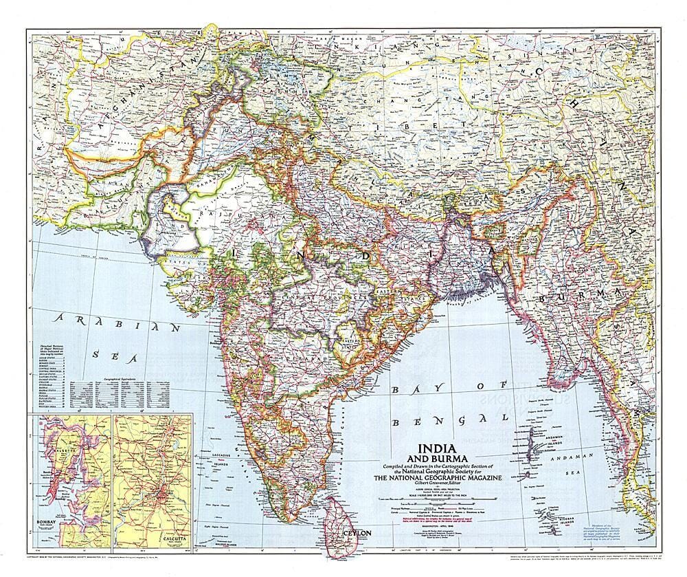1946 India and Burma Map Wall Map