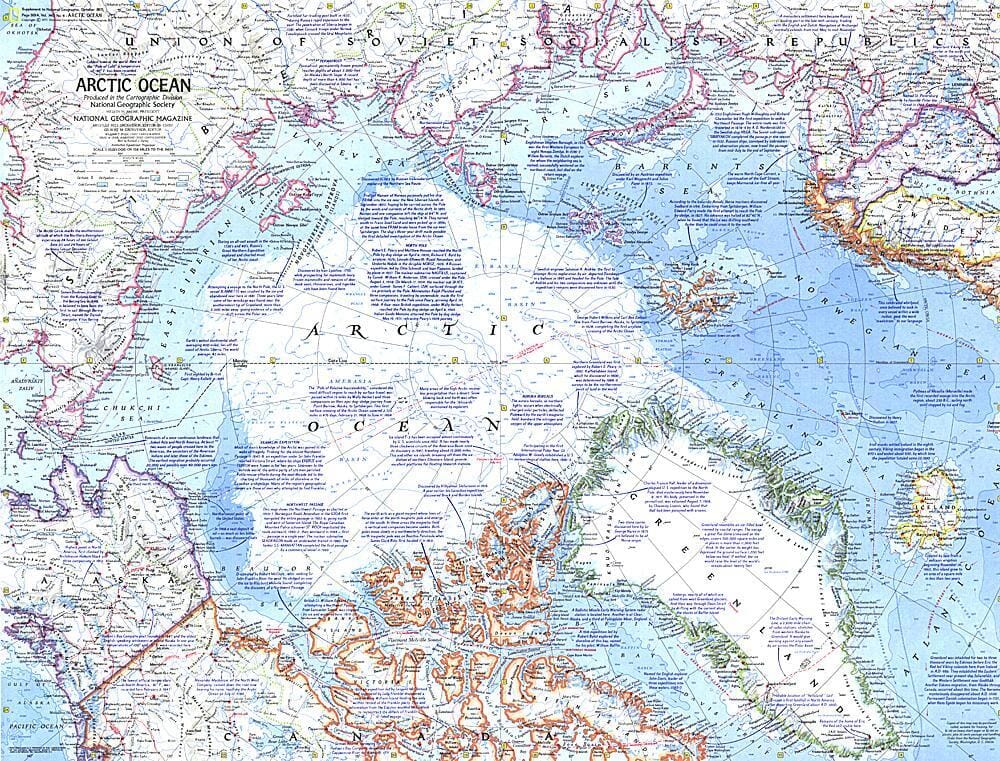 1971 Arctic Ocean Map Wall Map