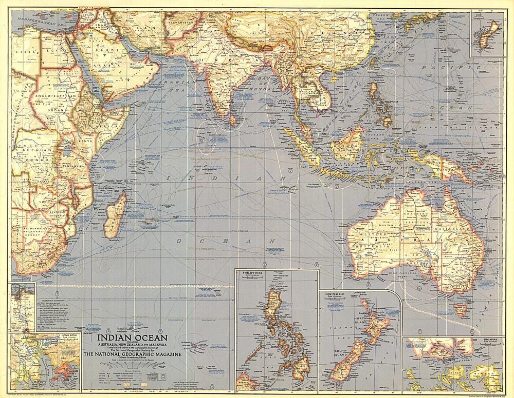 1941 Indian Ocean Map Wall Map