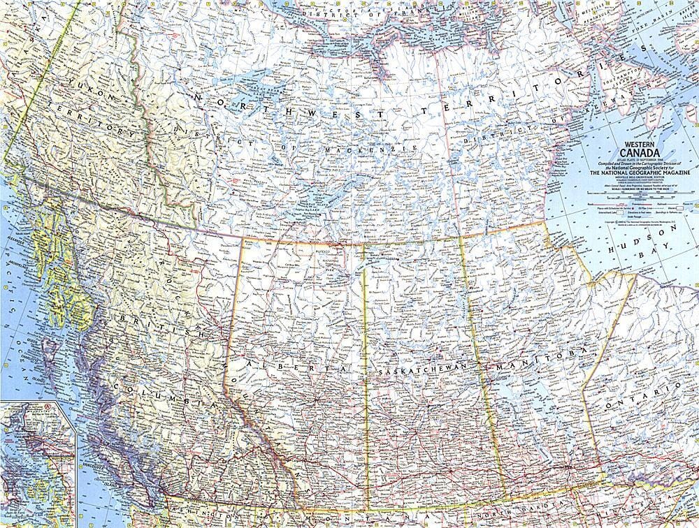 1966 Western Canada Map Wall Map
