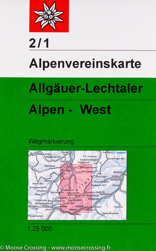 Carte de randonnée - Alpes d'Allgäu & Lechtal Ouest (Allemagne, Autriche), n° 2/1 | Alpenverein carte de randonnée Alpenverein