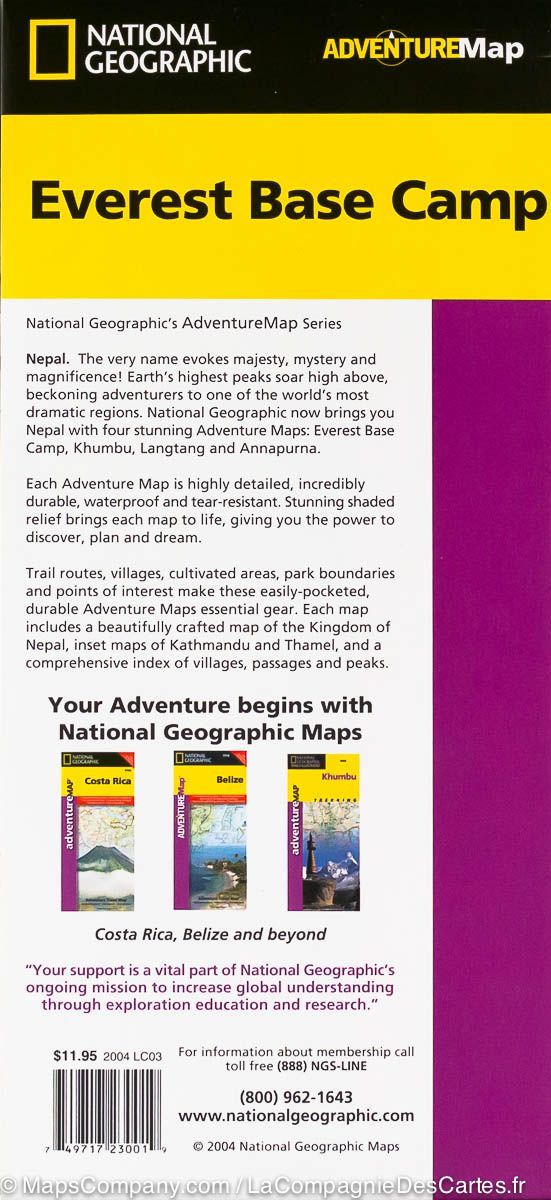 Carte de voyage n° 3001 - Camp de base de l’Everest (Népal) | National Geographic carte routière National Geographic