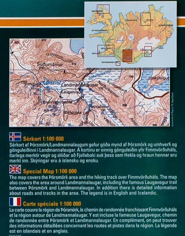 Carte détaillée - Thorsmork & Landmannalaugar (Islande) | Ferdakort carte routière Ferdakort