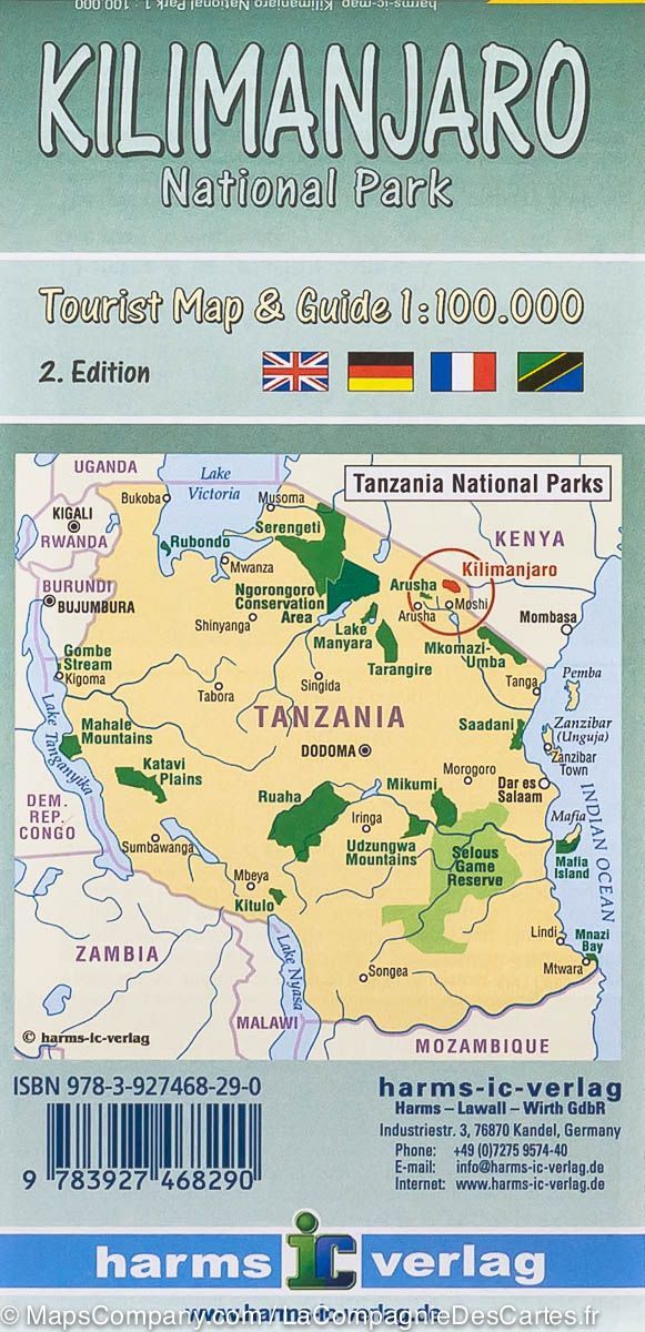 Carte de randonnée du Parc National Kilimanjaro (Kenya, Tanzanie) | Harms Verlag carte de randonnée Harms Verlag