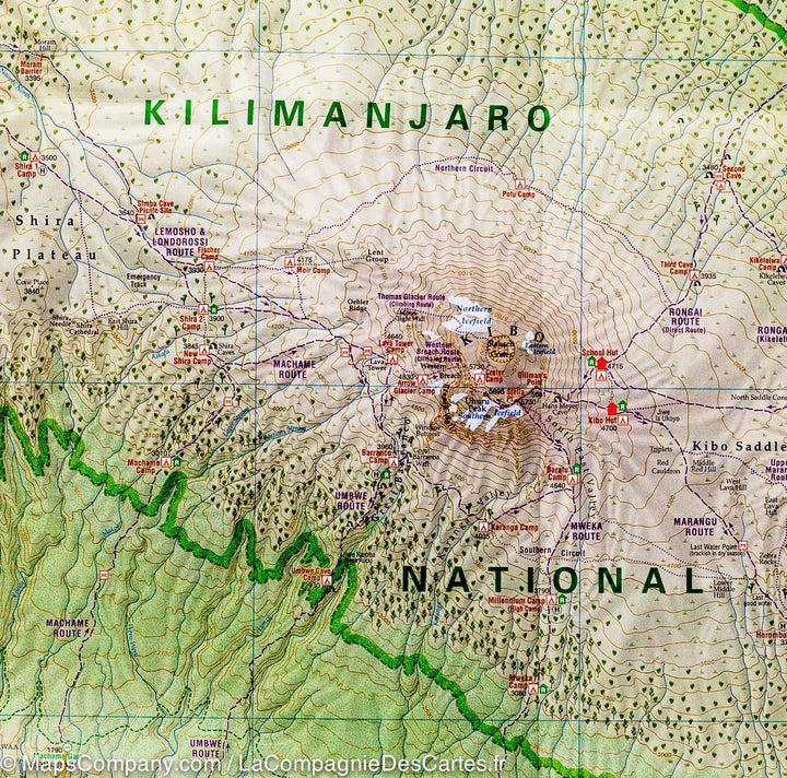 Carte de randonnée du Parc National Kilimanjaro (Kenya, Tanzanie) | Harms Verlag carte de randonnée Harms Verlag