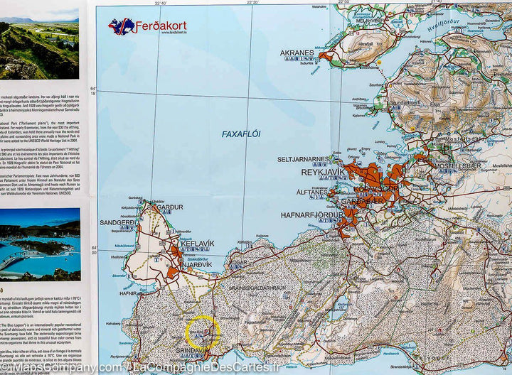 Carte détaillée - Golden Circle (sud de l'Islande) | Ferdakort carte routière Ferdakort