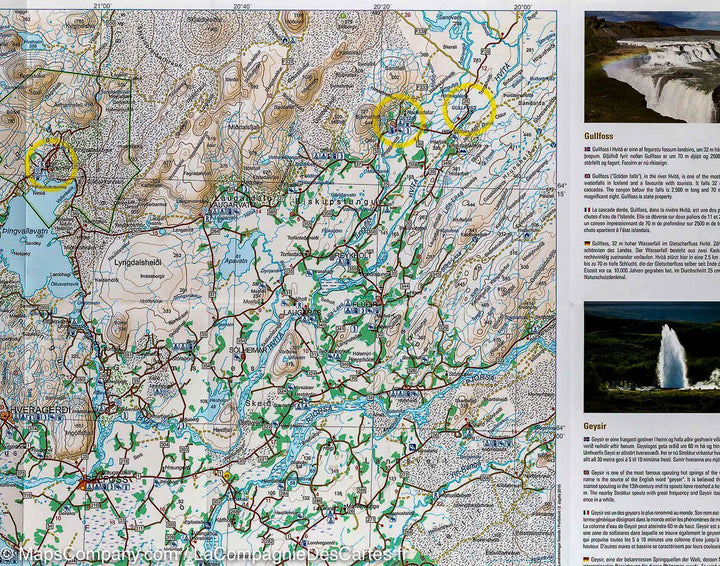 Carte détaillée - Golden Circle (sud de l'Islande) | Ferdakort carte routière Ferdakort