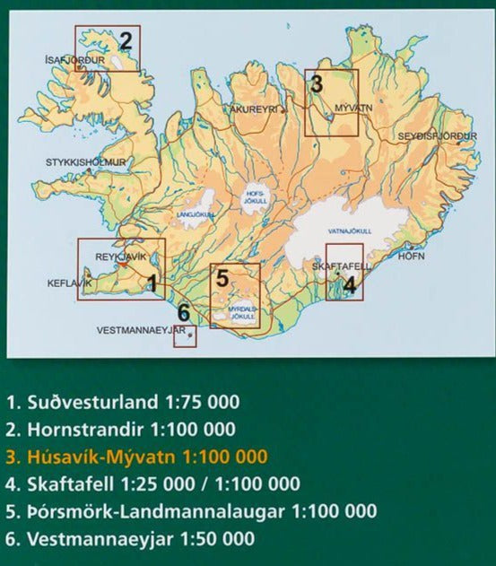 Carte détaillée - Husavik et Lac Myvatn (Islande) | Ferdakort carte routière Ferdakort