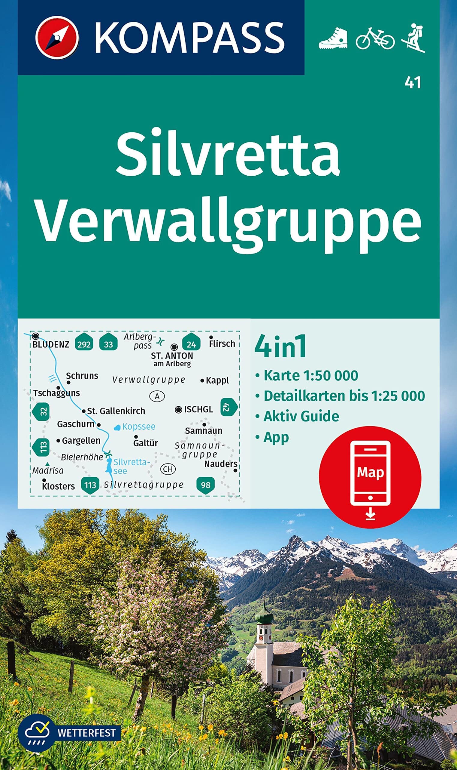 Carte de randonnée n° 041 - Silvretta, Massif de Verwall (Autriche, Suisse) | Kompass carte de randonnée Kompass