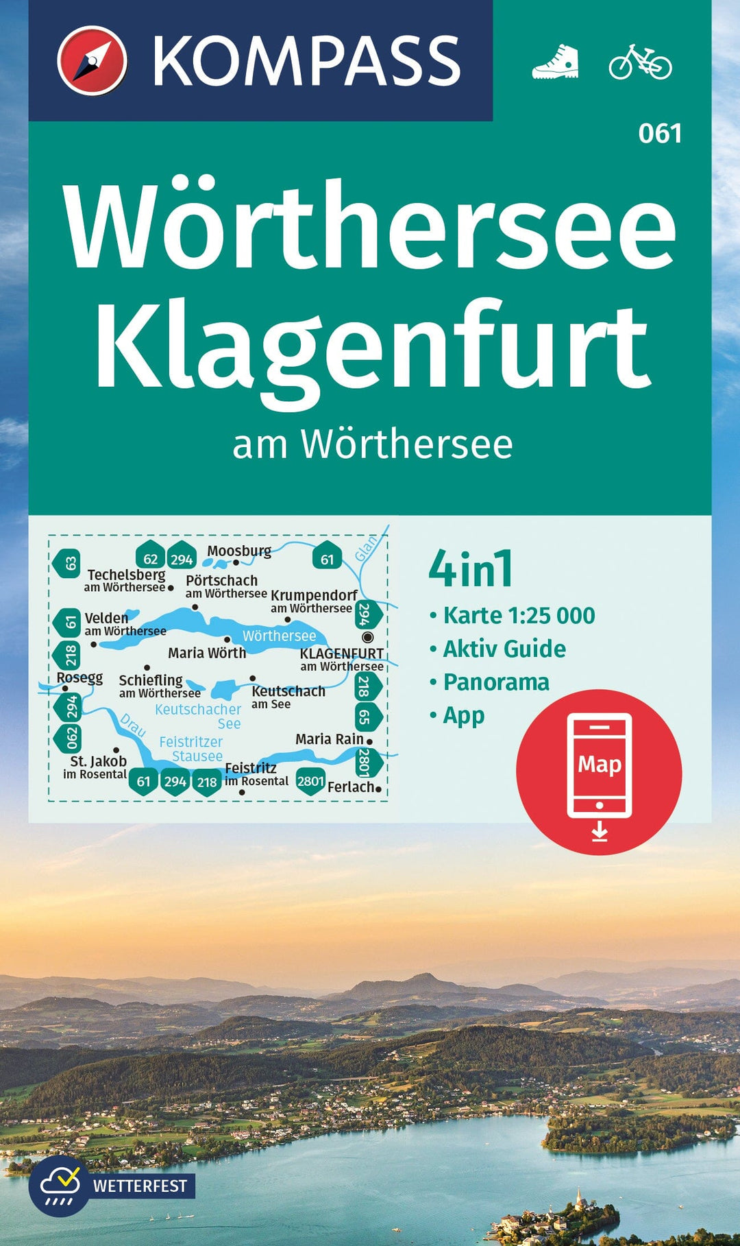 Carte de randonnée n° 061 - Wörthersee, Klagenfurt (Autriche) | Kompass carte pliée Kompass