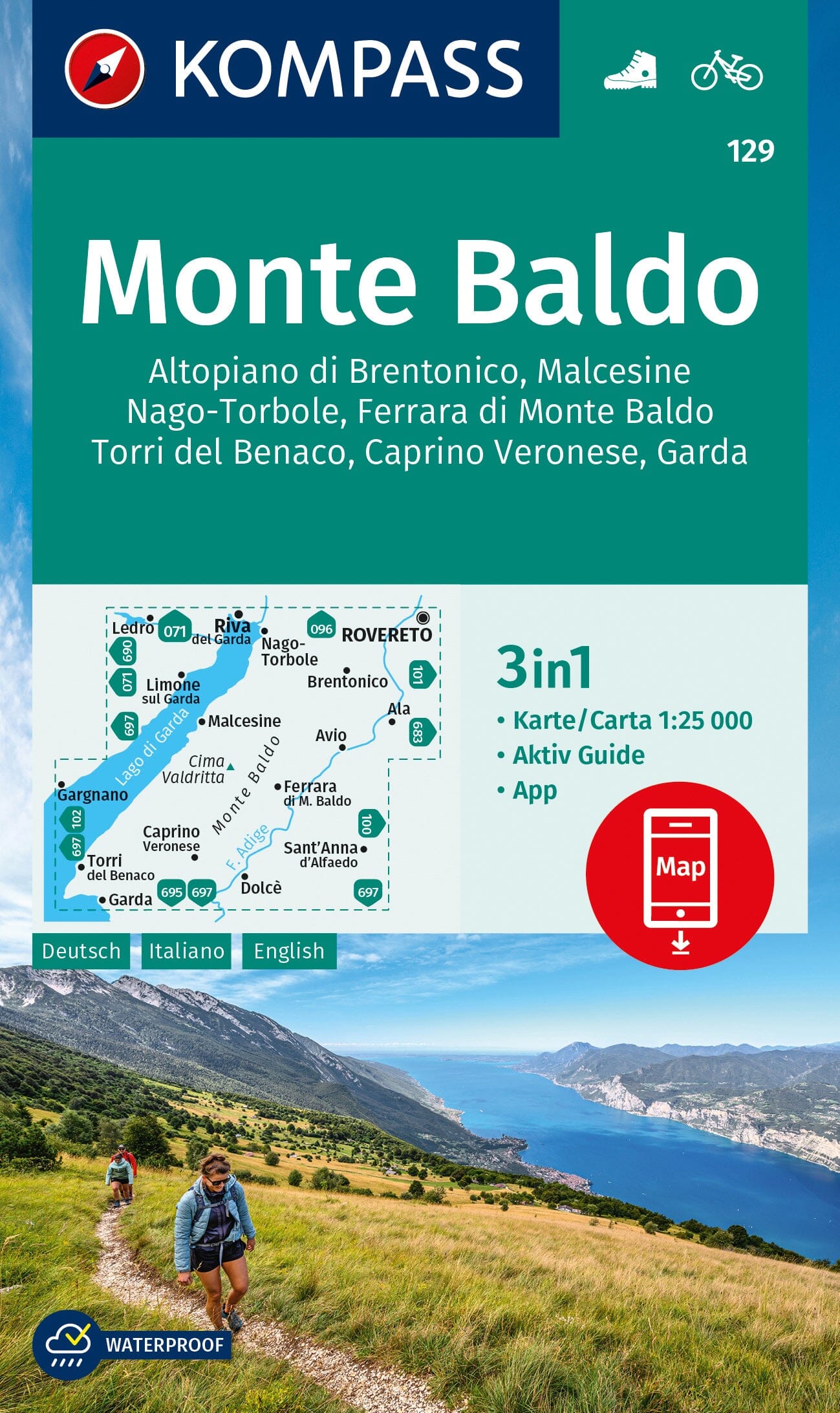 Carte de randonnée n° 129 - Monte Baldo (Italie) | Kompass carte de randonnée Kompass