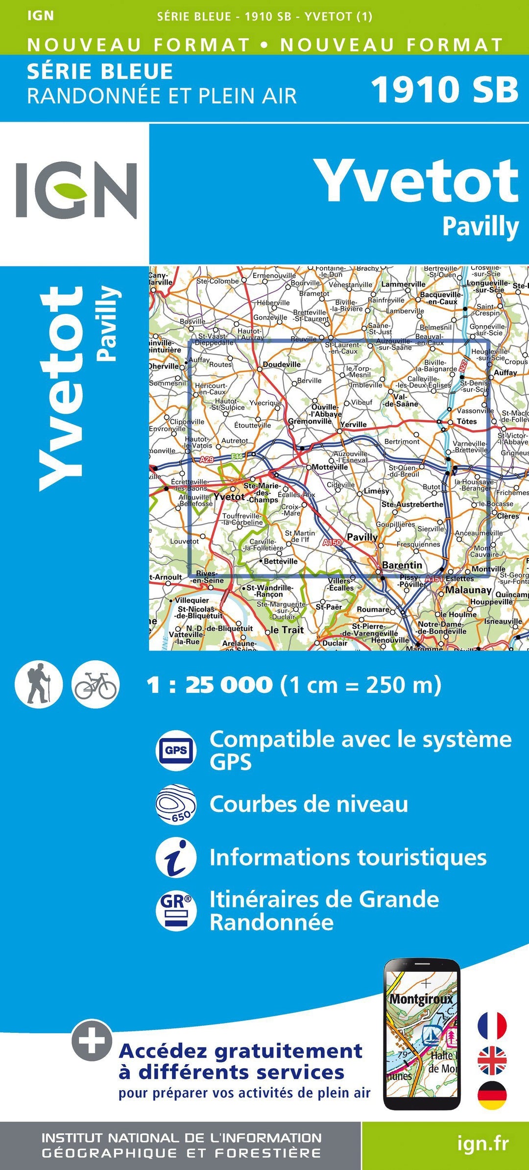 Carte de randonnée n° 1910 - Yvetot, Pavilly | IGN - Série Bleue carte pliée IGN