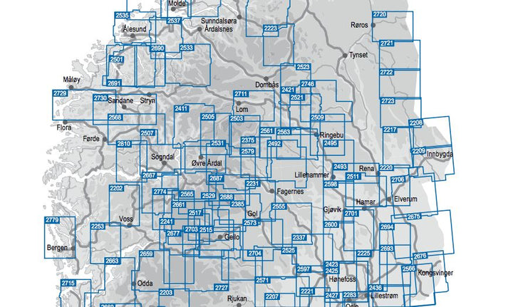 Carte de randonnée n° 2505 - Jotunheimen Ouest (Norvège) | Nordeca - Turkart 1/50 000 carte de randonnée Nordeca