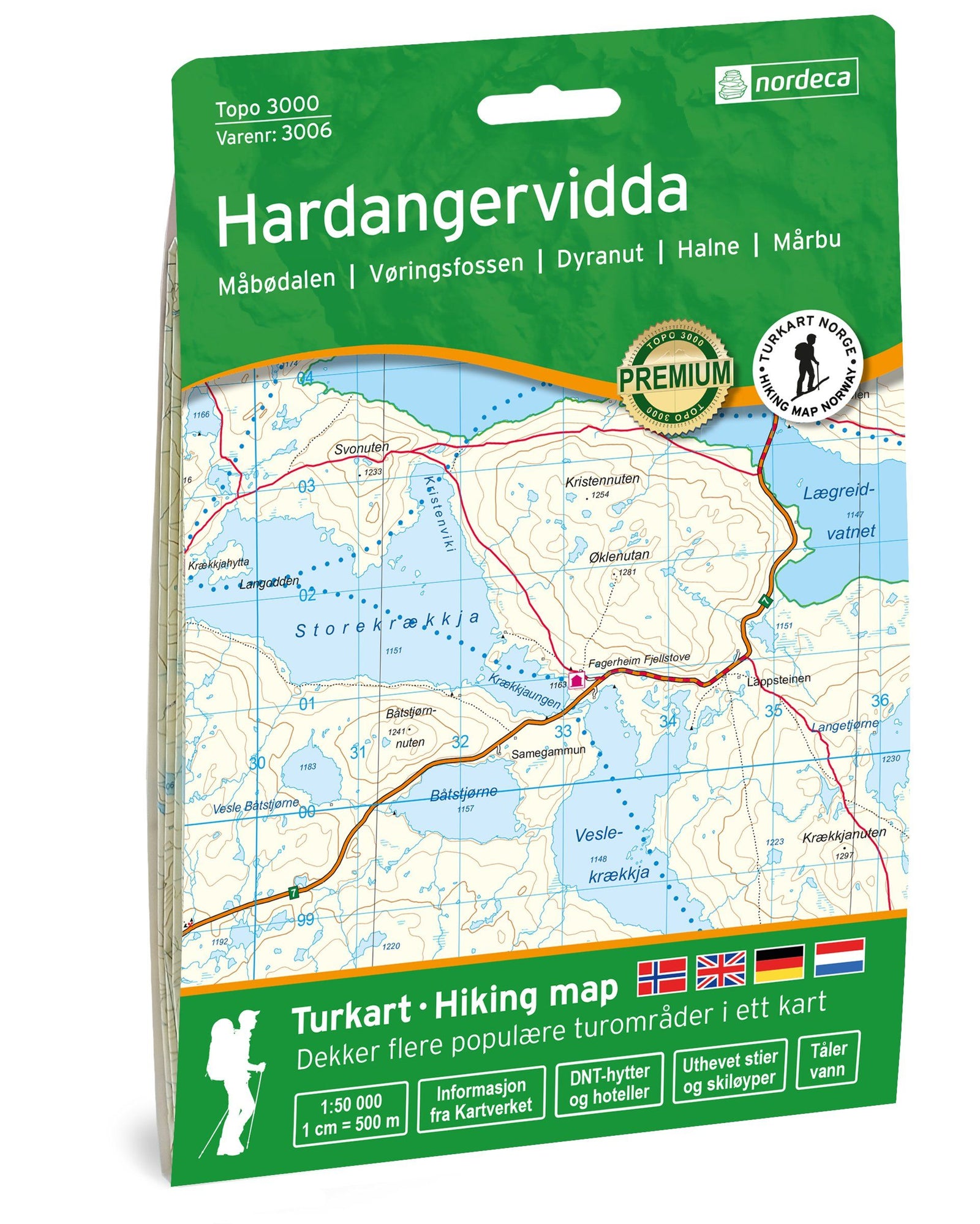 Carte de randonnée n° 3006 - Hardangervidda (Norvège) | Nordeca - série 3000 carte de randonnée Nordeca Default Title