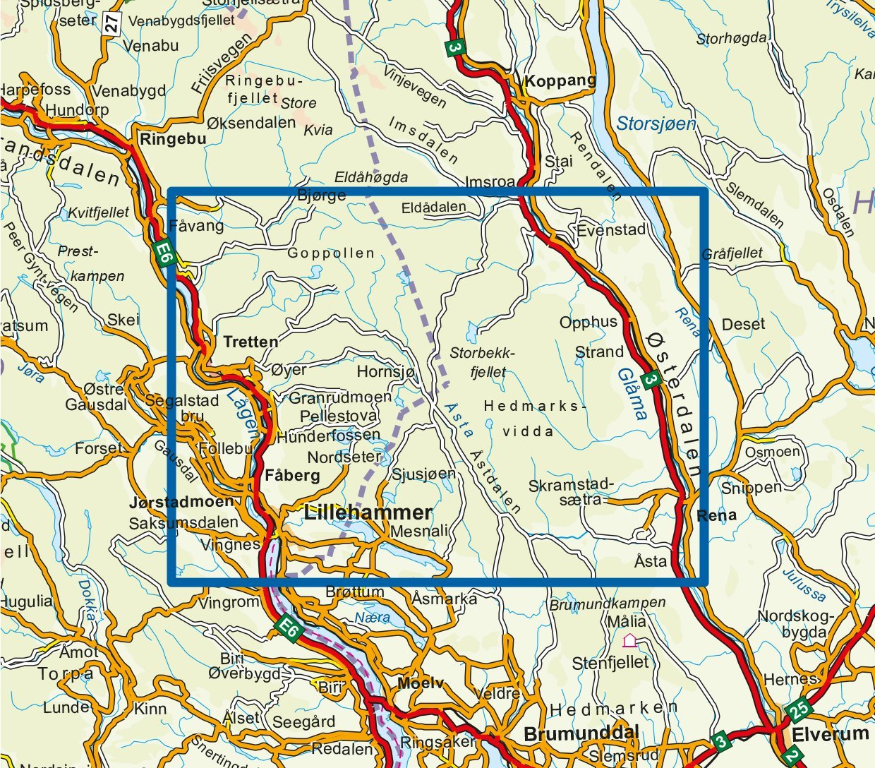Carte de randonnée n° 3008 - Lillehammer - Rena (Norvège) | Nordeca - série 3000 carte de randonnée Nordeca