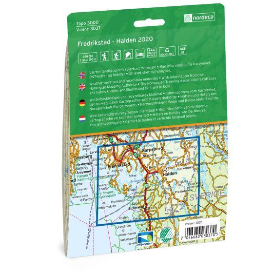 Carte de randonnée n° 3037- Frederikstad-Halden (Norvège) | Nordeca - série 3000 carte de randonnée Nordeca
