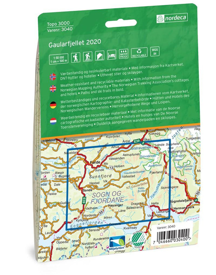 Carte de randonnée n° 3040 - Gaularfjellet (Norvège) | Nordeca - série 3000 carte de randonnée Nordeca