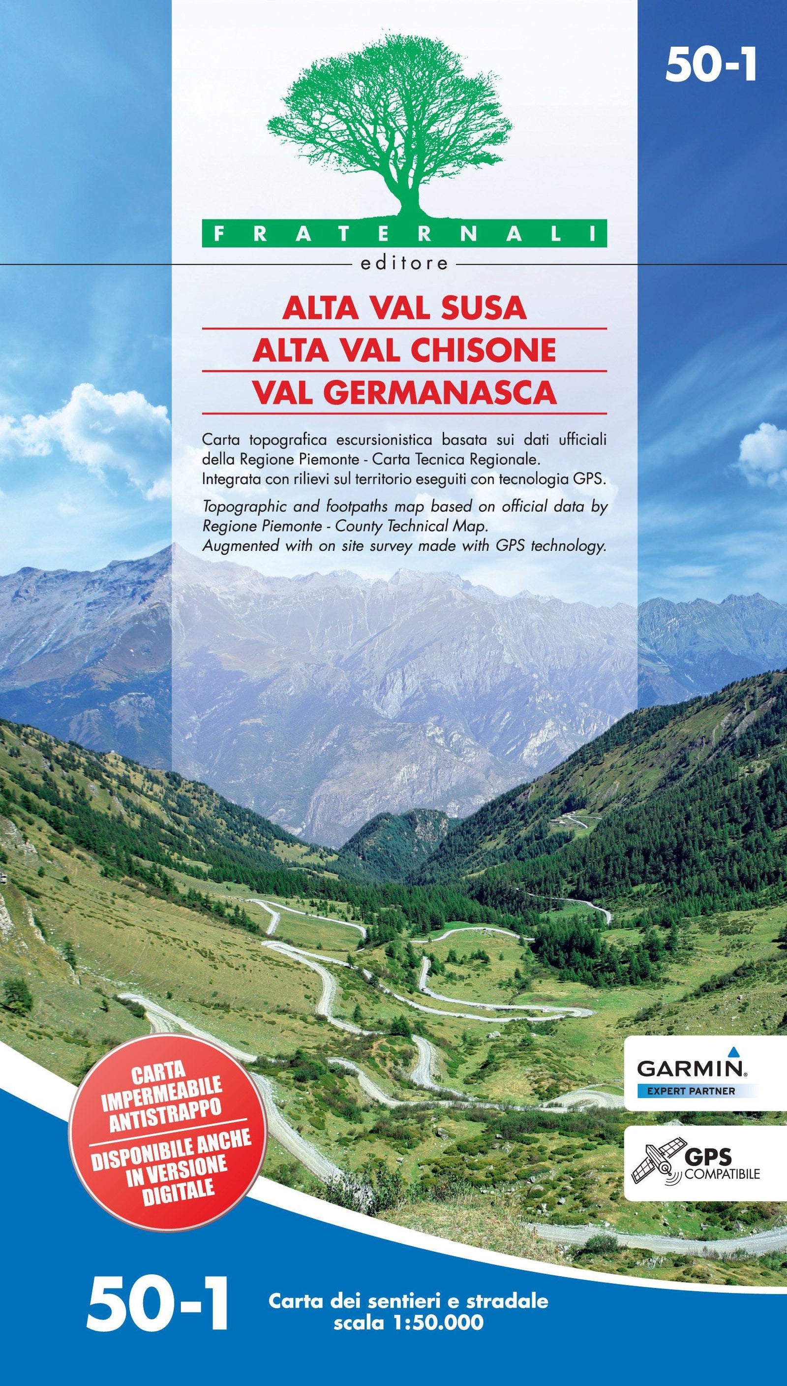 Carte de randonnée n° 50-01 - Alta Val Susa, Alta Val Chisone, Val Germanasca | Fraternali - 1/50 000 carte de randonnée Fraternali Default Title
