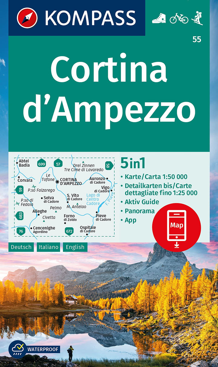 Carte de randonnée n° 55 - Cortina d'Ampezzo (Italie) | Kompass carte de randonnée Kompass