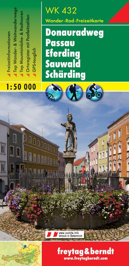 Carte de randonnée - Piste cyclable du Danube : Passau, Eferding, Sauwald (Allemagne), n° WK432 | Freytag & Berndt carte pliée Freytag & Berndt