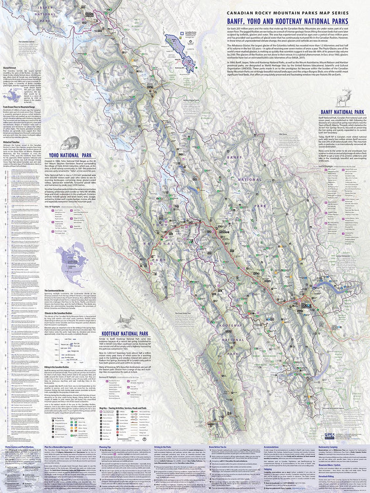 Carte de voyage - Banff, Yoho & Kootenay National Parks | Clark Geomatics carte de randonnée Clark Geomatics
