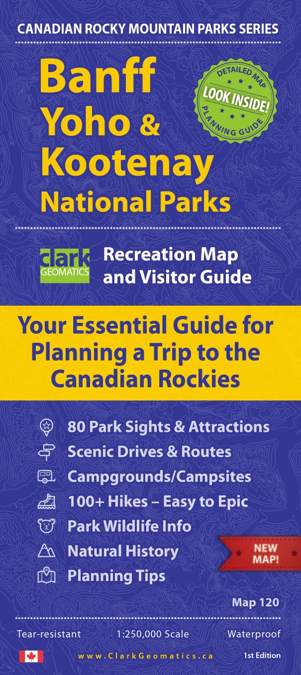 Carte de voyage - Banff, Yoho & Kootenay National Parks | Clark Geomatics carte de randonnée Clark Geomatics