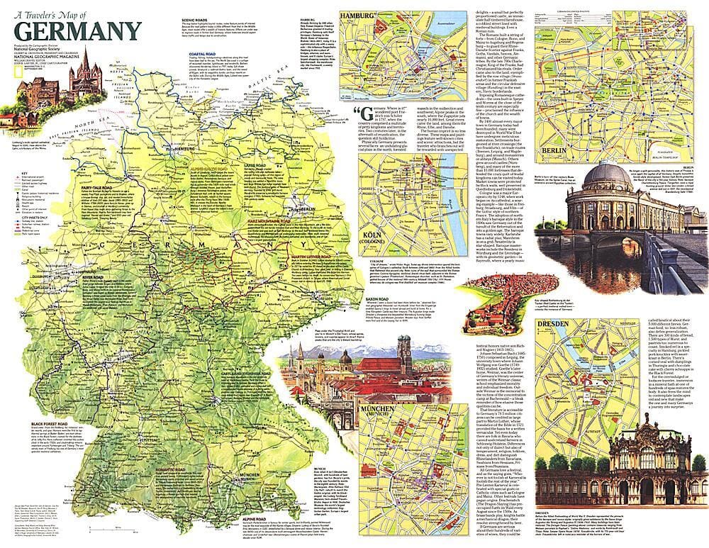 1991 Travelers Map of Germany Wall Map