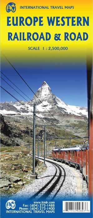 Carte de voyage - Europe de l'ouest : Routes et chemins de fer | ITM carte routière ITM