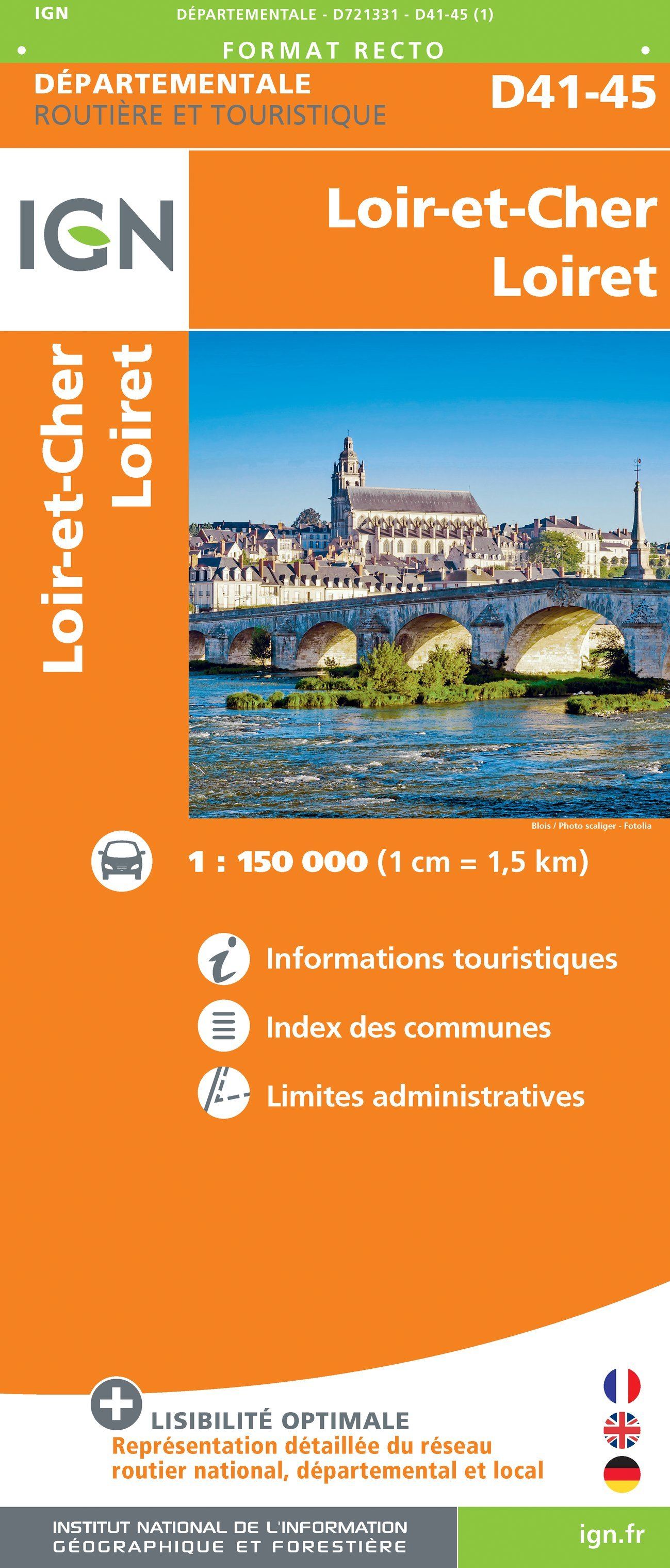 Carte départementale D41-45 - Loir-et-Cher & Loiret | IGN carte routière IGN
