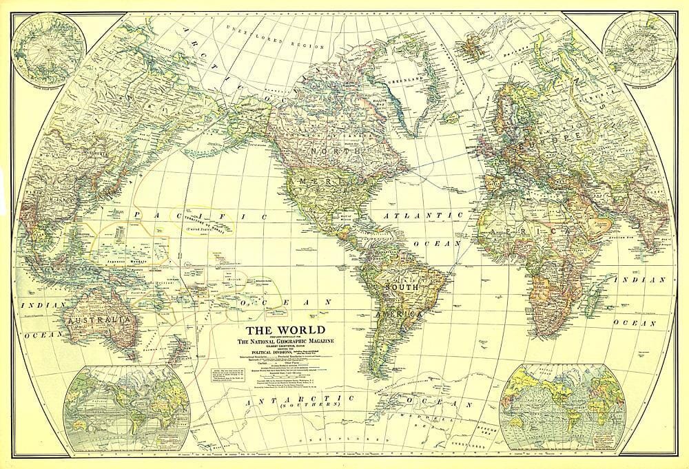 1922 World Map Wall Map