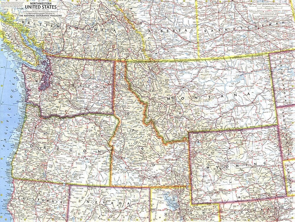 1960 Northwestern United States Map Wall Map