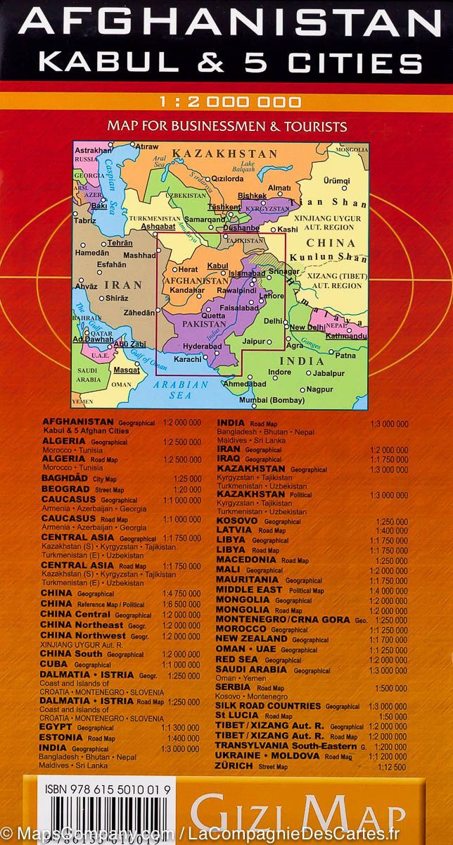 Carte géographique - Afghanistan, Kaboul & cinq villes | Gizi Map carte routière Gizi Map