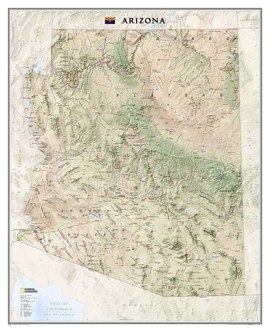 Wall Map of Arizona, Tubed | National Geographic Wall Map