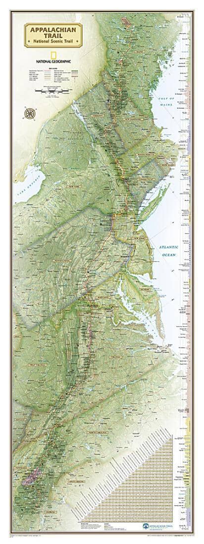 Wall Map of the Appalachian Trail, Laminated, Polybagged | National Geographic Hiking Map