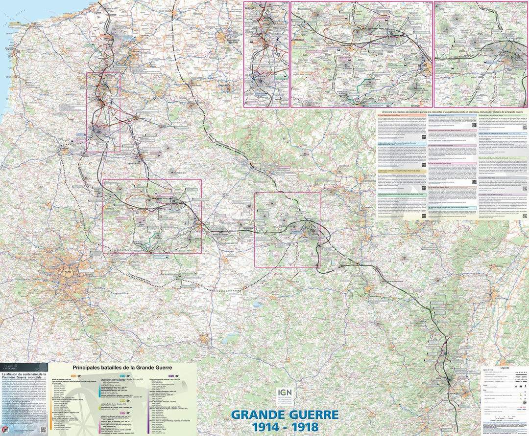 Carte murale plastifiée - Grande Guerre 1914-1918 | IGN carte murale petit tube IGN