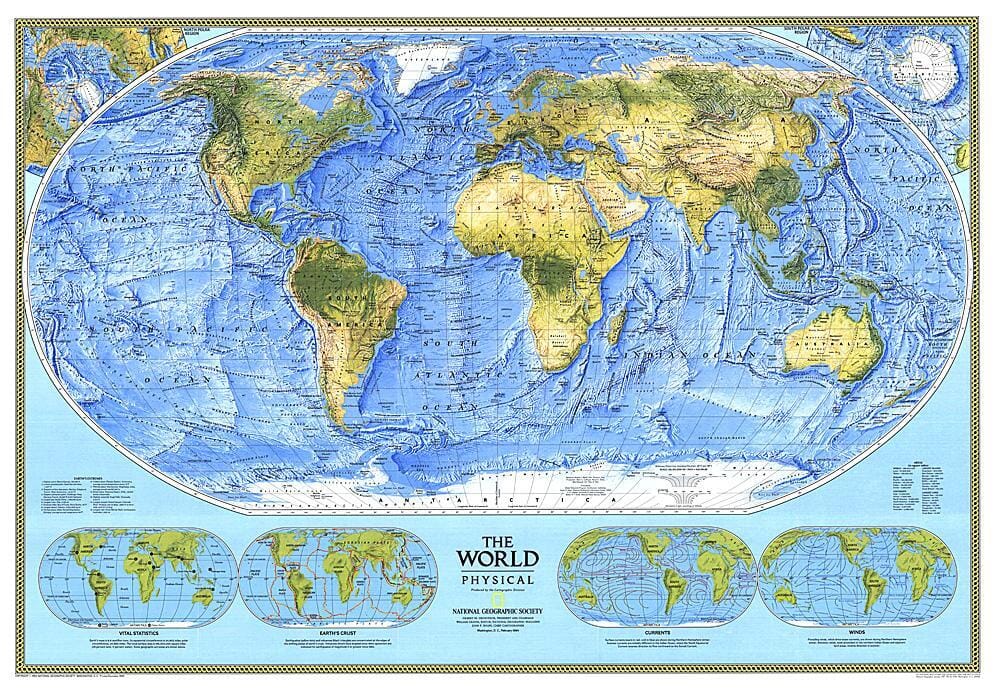 1994 World Physical Map Wall Map