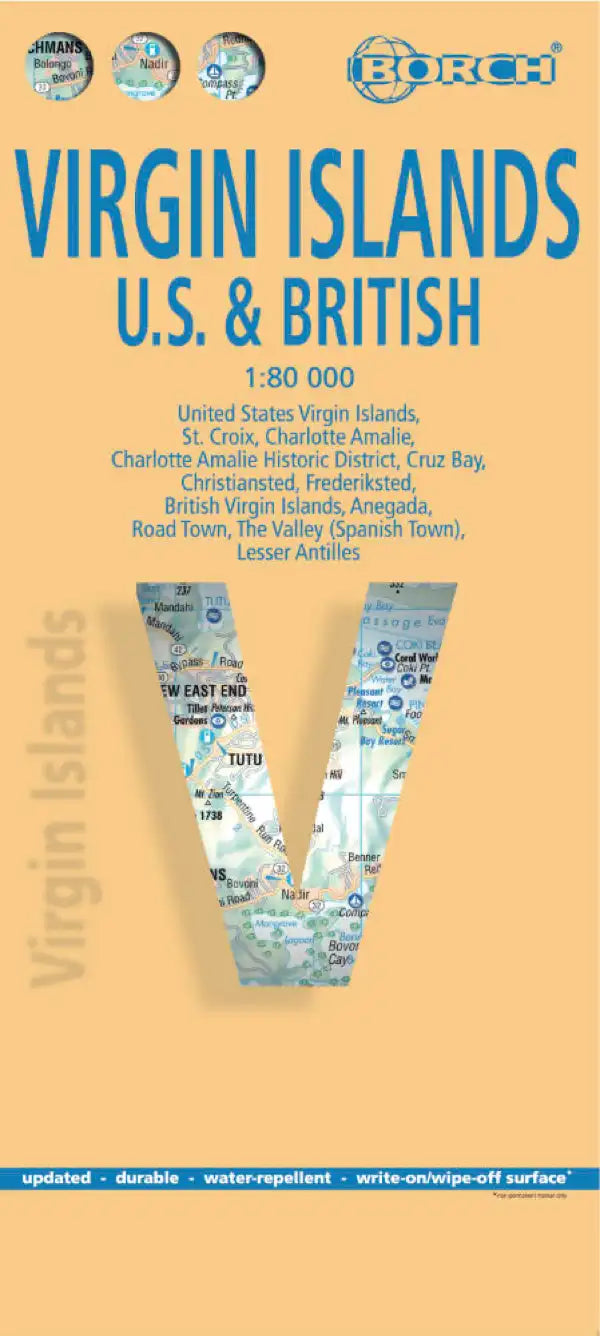 Carte plastifiée - Iles Vierges, Britannique et US | Borch Maps carte routière Borch Maps